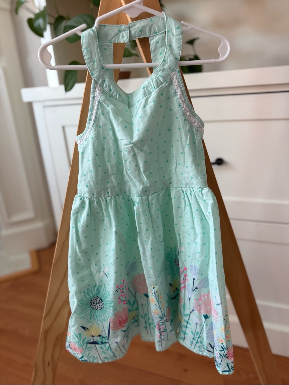 Girls' Mint Green Floral Halter Dress